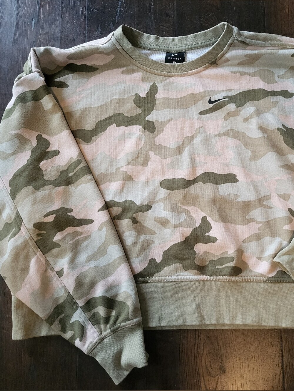 Nike Dri-FIT Pink Green Pastel Camo Fleece Crewneck Sweatshirt S CU4621-230